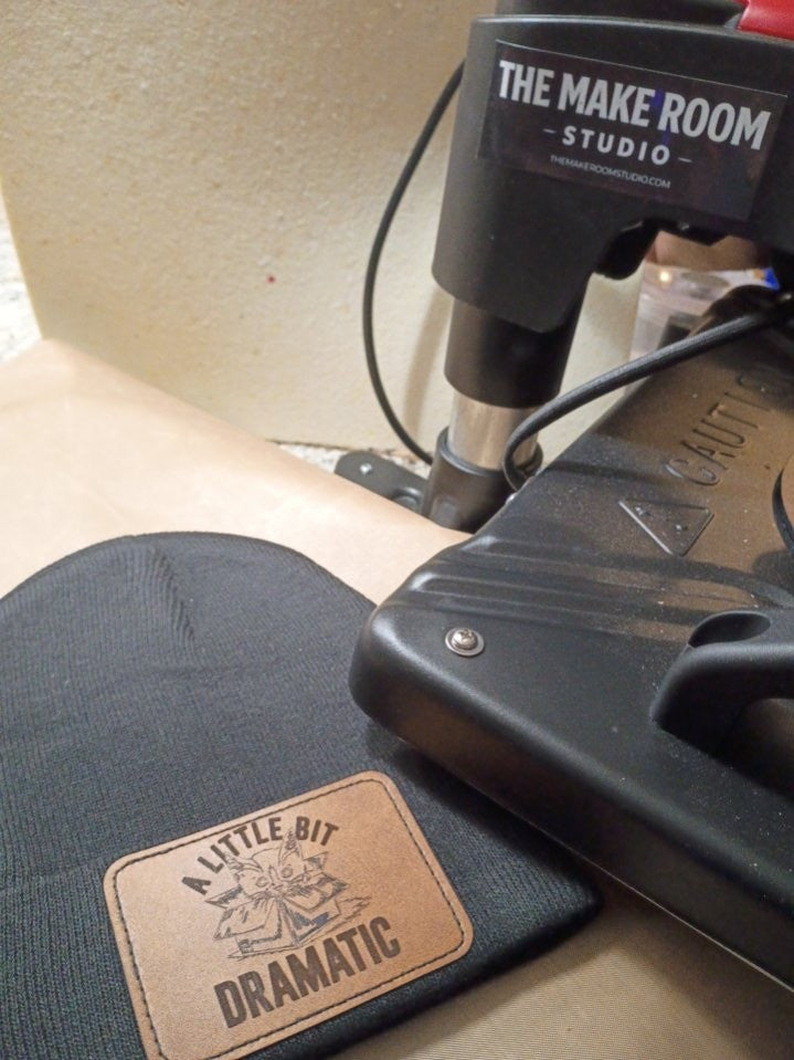 Little Bit Dramatic Cat | Laser Engraved Leather Patch Beanie