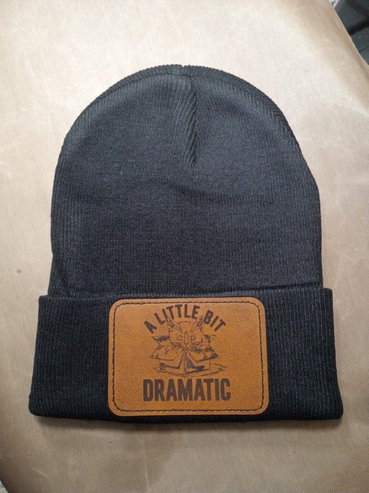 Little Bit Dramatic Cat | Laser Engraved Leather Patch Beanie