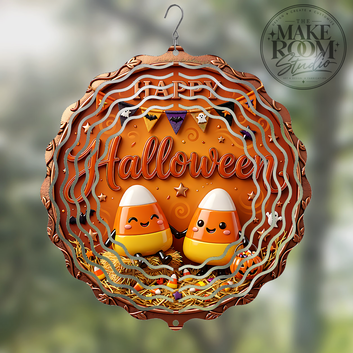 Happy Halloween Candy Corn Wind Spinner